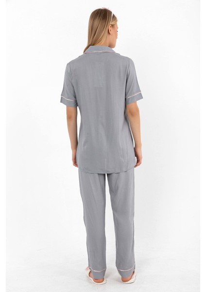 Gri Önden Düğmeli Hamile Lohusa Pijama Takımı modelleri
