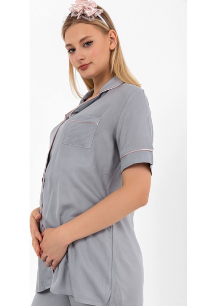 Gri Önden Düğmeli Hamile Lohusa Pijama Takımı indirimleri
