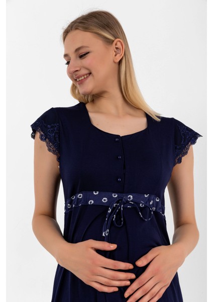 Lacivert Sabahlıklı Hamile Lohusa Pijama Takımı indirimleri