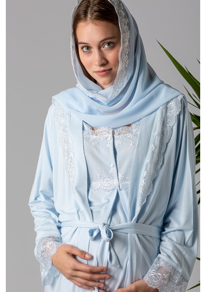 Mavi Sabahlıklı Hamile Lohusa Pijama Takımı fiyatları