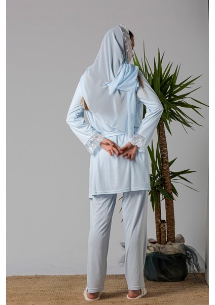 Mavi Sabahlıklı Hamile Lohusa Pijama Takımı modelleri