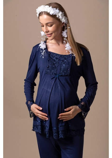 Lacivert Hamile Lohusa Pijama Takımı