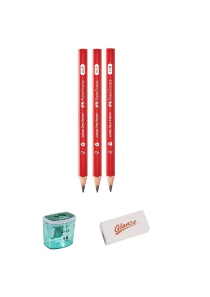 Faber-Castell Jumbo 2.5b Okul Kalemi-Adel Auto Lock Kalemtraş Şeffaf-Silgi Seti