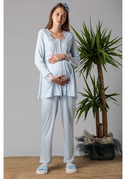 Mavi Hamile Lohusa Pijama Takımı