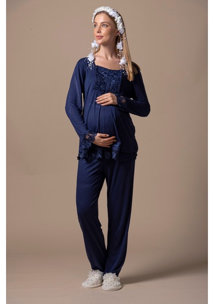 Lacivert Hamile Lohusa Pijama Takımı
