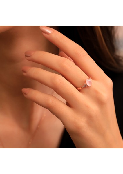 925 Ayar Gümüş Gül Kuvars Damla Taşlı Yüzük fiyatları