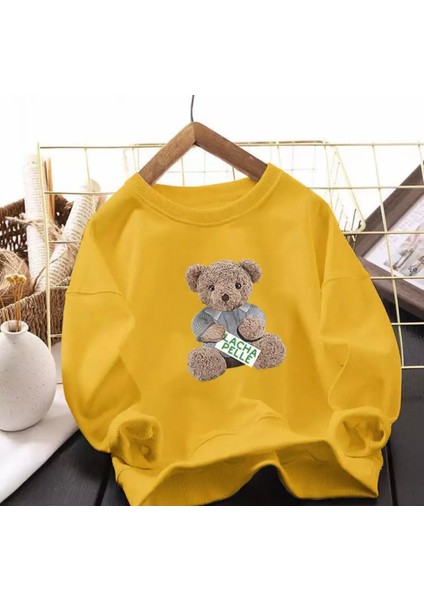 Özel Tasarım Yuvarlak Yaka Lacha Pelle Baskılı Kışlık Kız Çocuk Sweatshirt