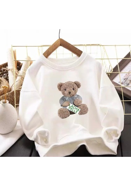 Özel Tasarım Yuvarlak Yaka Lacha Pelle Baskılı Kışlık Kız Çocuk Sweatshirt