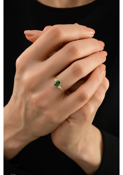 Yeşil Damla Taşlı Altın Yüzük CGKYZK0061 fiyatları