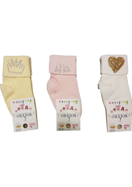 3 Çift Bir Arada %80 Pamuklu Taş Süslemeli Rahat Unisex Bebek Çorabı