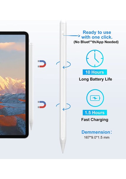 MTK Moveteck Apple iPad 10. Nesil 2022 Için Stylus Ipad Kalem Dokunmatik Active Profesyonel Not Çizim Kalemi Palm Rejection Digital Apple Pencil