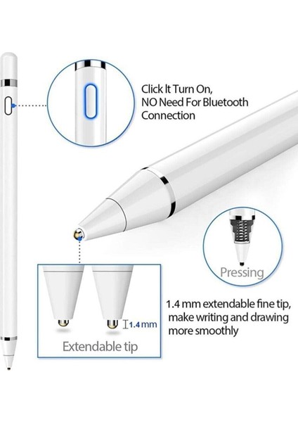 MTK Moveteck Samsung Galaxy Tab A8 X200 Tablet Için Dokunmatik Kalem Stylus Çizim Kalemi Eğim Duyarlı Akıllı Şarj Edilebilir Kapasitif