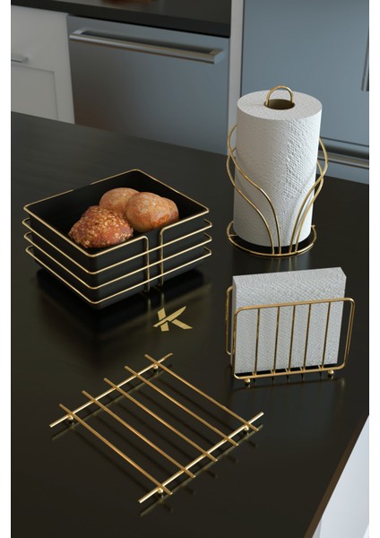 Ekmek Sepeti ve Servis Sunum Seti Havluluk Peçetelik Nihale Ekmeklik -4'lü