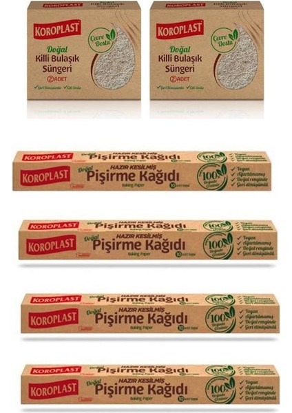 Doğal Pişirme Kağıdı 4 Adet + Koroplast Killi Bulaşık Süngeri 2 Adet