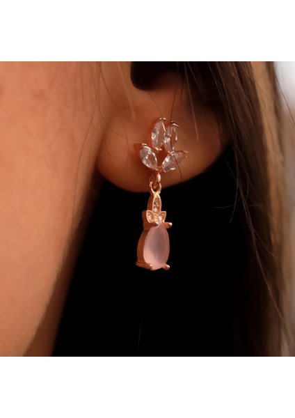 925 Ayar Gümüş Gül Kuvars Damla Taşlı Küpe