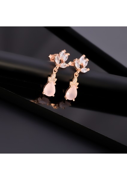 925 Ayar Gümüş Gül Kuvars Damla Taşlı Küpe fırsatları