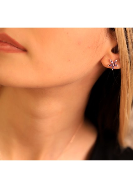 927 Ayar Gümüş Ametis Taşlı Nergis Çiçeği Küpe fiyatları