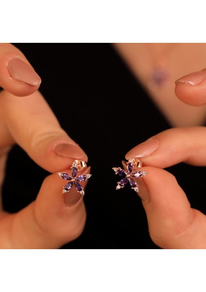 927 Ayar Gümüş Ametis Taşlı Nergis Çiçeği Küpe modelleri