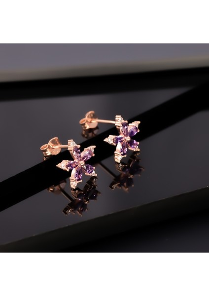 927 Ayar Gümüş Ametis Taşlı Nergis Çiçeği Küpe fırsatları