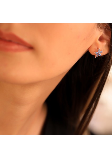 925 Ayar Gümüş Aquamarin Taşlı Nergis Çiçeği Küpe fiyatları