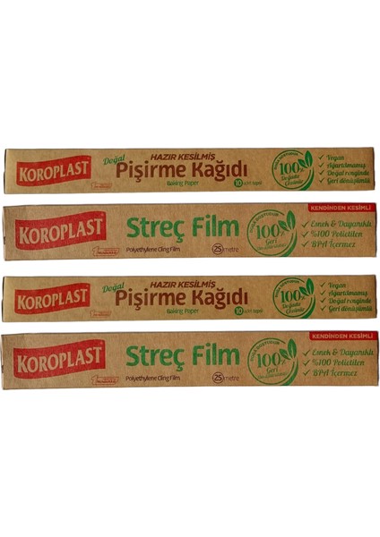 Doğal Pişirme Kağıdı 2 Adet + Doğal Streç Film 25 mt Kendinden Kesimli 2 Adet