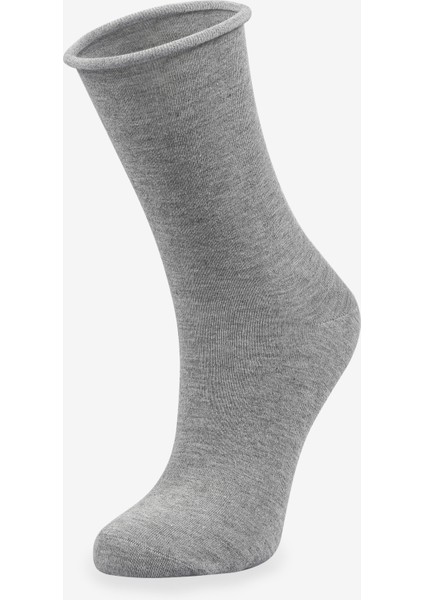 Roll Top Lastiksiz Kadın Gri Bambu Soket Çorap