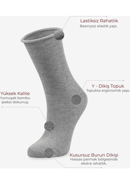 Roll Top Lastiksiz Kadın Gri Bambu Soket Çorap fiyatları