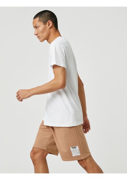 Basic Şort Beli Bağcıklı Slogan Etiket Baskılı Cepli