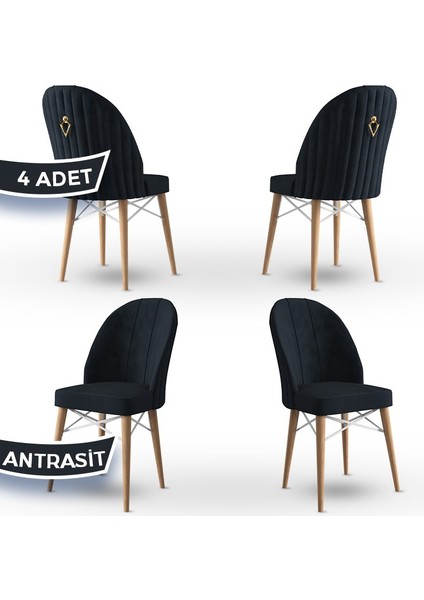 Concept Ritim Serisi Babyface Kumaş Doğal Ahşap Ayak Beyaz Kafes Sandalye 4 Adet