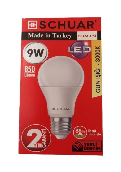 9W Beyaz Led Ampul E27 Schuar