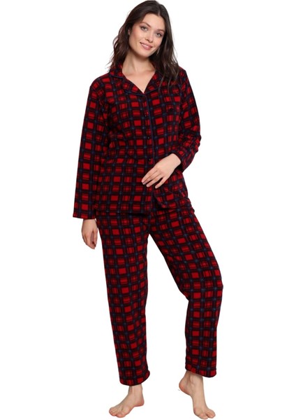 Kadın Kışlık Welsoft Peluş Polar Düğmeli Pijama Takımı