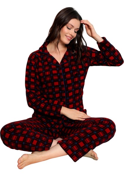 Kadın Kışlık Welsoft Peluş Polar Düğmeli Pijama Takımı