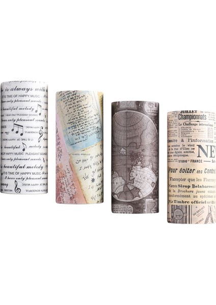 4 Rulo Vintage Tarzı Washi Bant Seti Dekoratif 90MM Çıkartma Paketi Dergisi