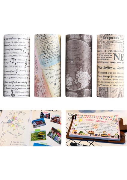 4 Rulo Vintage Tarzı Washi Bant Seti Dekoratif 90MM Çıkartma Paketi Dergisi fırsatları