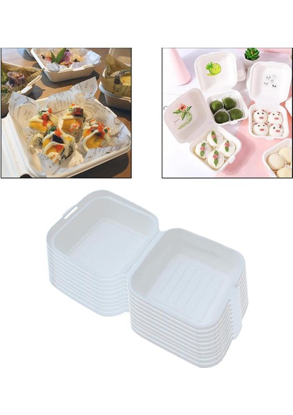 Compostable Clamshell Gıda Kaplarını Çıkarın Konteynerler Beyaz 10 Pcs Beyaz 10 Pcs 15X15X8CM