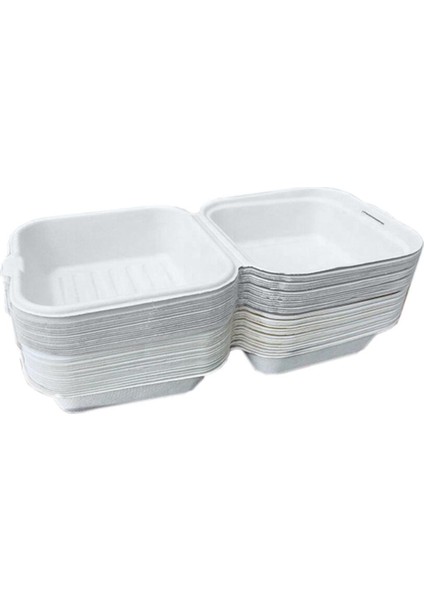 Tek Kullanımlık 6x6 Clamshell Pacsout Kutusu Biyobozunur Gıda Konteynerleri Kutular Beyaz 50PCS 15X15X8CM