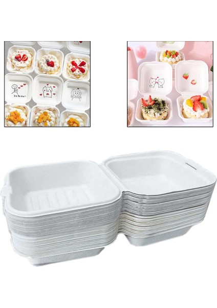 Tek Kullanımlık 6x6 Clamshell Pacsout Kutusu Biyobozunur Gıda Konteynerleri Kutular Beyaz 50PCS 15X15X8CM