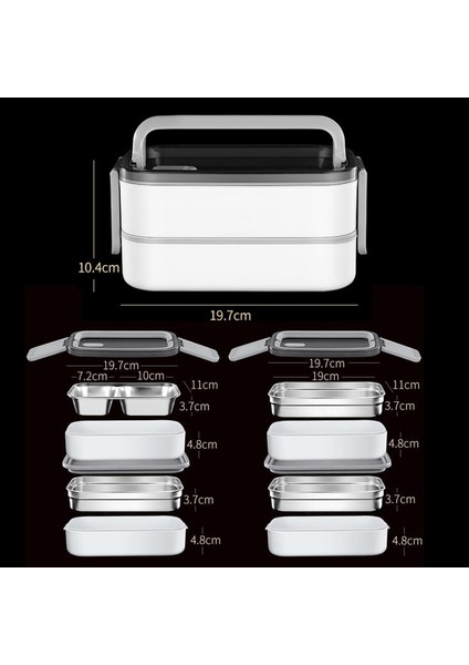 Portatif Paslanmaz Çelik Bento Kutusu Çıkarılabilir 2 Katman Okul 2 Bölmeleri