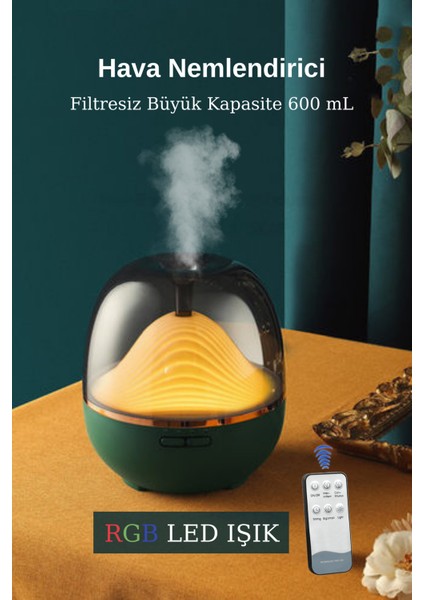 Hava Nemlendirici Buhar Makinası Filtresiz 7 Farklı LED Işık 600ML Buhar Makinası