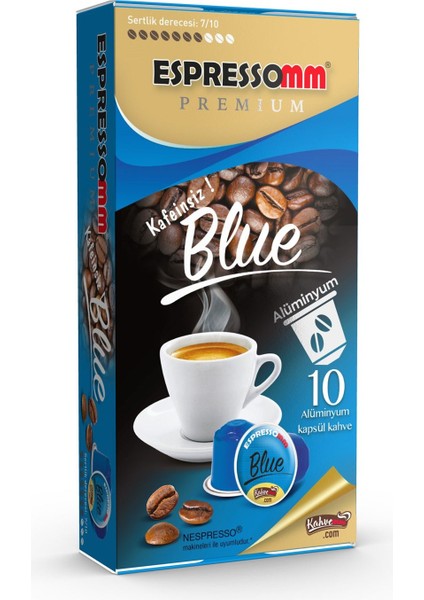 ® Premium Blue Alüminyum Kapsül Kahve Kafeinsiz 10 Adet Nespresso® Uyumlu