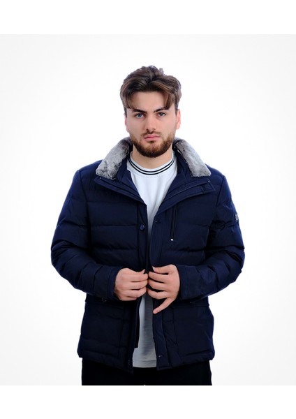 Lacivert Lopez Dolum Kürklü Kışlık Erkek Mont