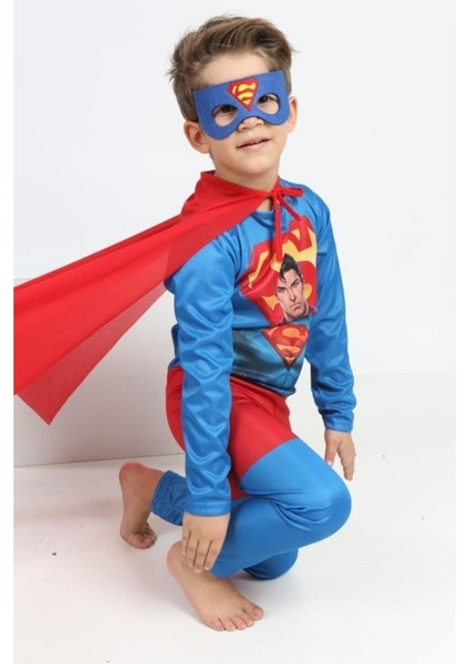 Lolliboom Kids Erkek Çocuk Yaşayan Efsane Süper Kahraman Superman Clark Kent Maskeli Kostüm