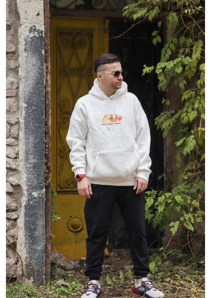 Beyaz Oversize Kapüşonlu Sweatshirt
