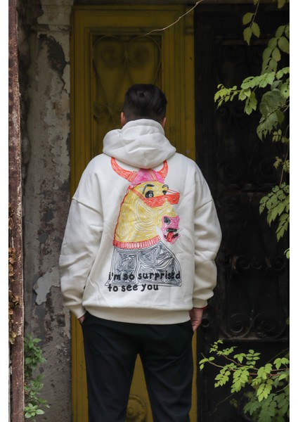 Beyaz Oversize Kapüşonlu Sweatshirt