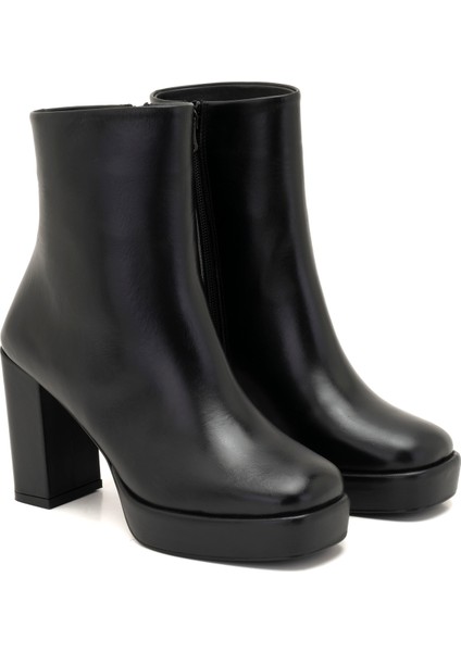 Luliye Siyah Kadın Deri Platform Topuklu Bot