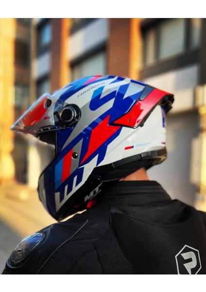 Kask Thunder 4 Sv Valıant A0 Parlak Inci Beyaz Mavi Kırmızı