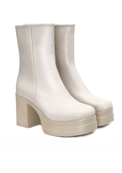Aurel Krem Kadın Platform Topuklu Bot