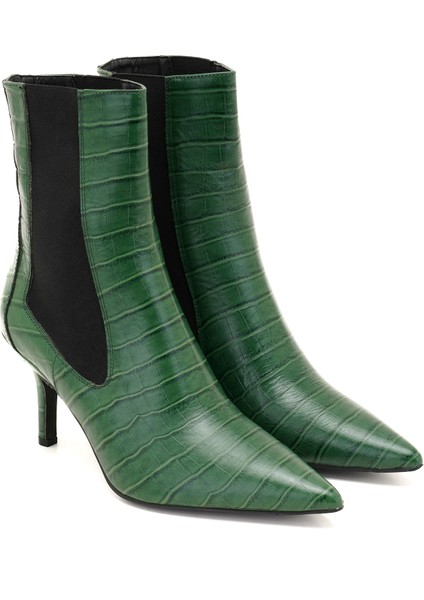 Regina Yeşil Kadın Kroko Baskılı Deri Bot