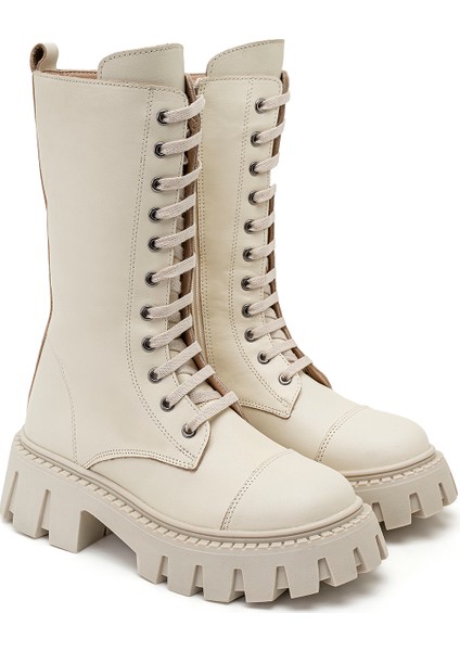 Candi Ekru Kadın Deri Postal Bot