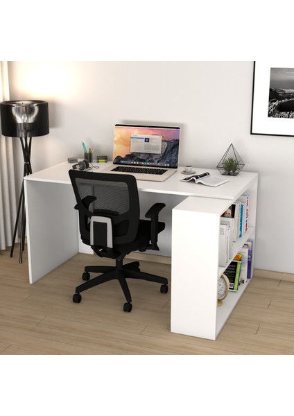 Atlas Kitaplıklı Çalışma Masası, Bilgisayar Masası Beyaz